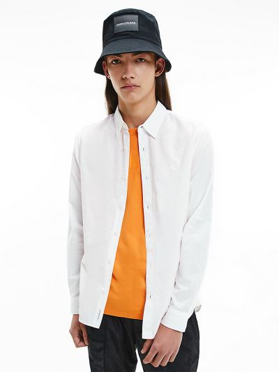 Calvin Klein Ruhák HU303724 | Calvin Klein Slim Cotton Linen Férfi Ing Világos Fehér